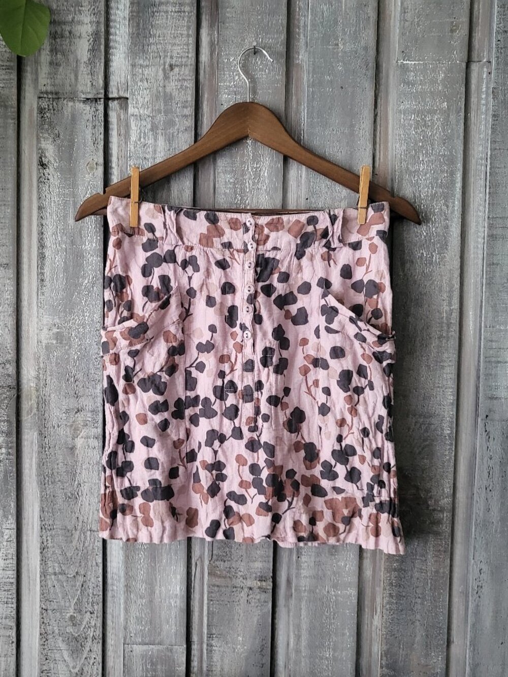 Vintage Pink Cotton Chiffon Crinkle Mini Skirt Button Front Pockets 6 28W M